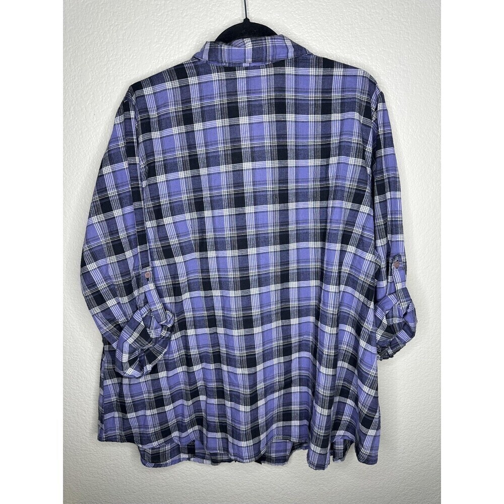 NEW Lane Bryant Shirt Womens 22/24 Purple Black Plaid Ruffle Button Front Top - Picture 5 of 5